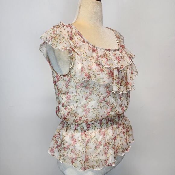Iz Byer Floral Chiffon Flutter Blouse Size XL Fairy Cottage Coquette Vtg Y2K - Picture 2 of 13
